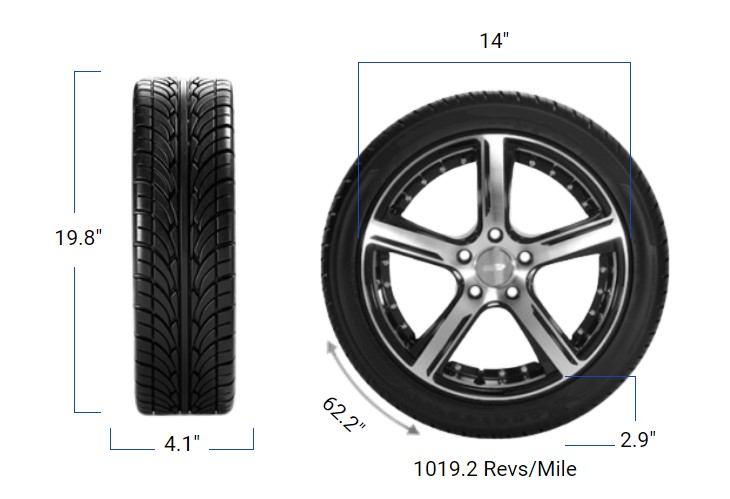 105/70r14 in inches